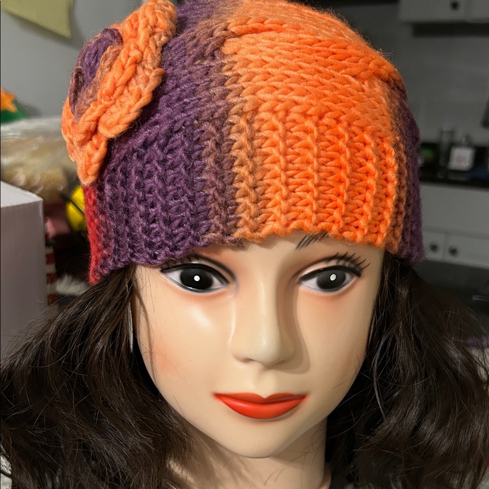 Vibrant Orange and Purple Knit Hat